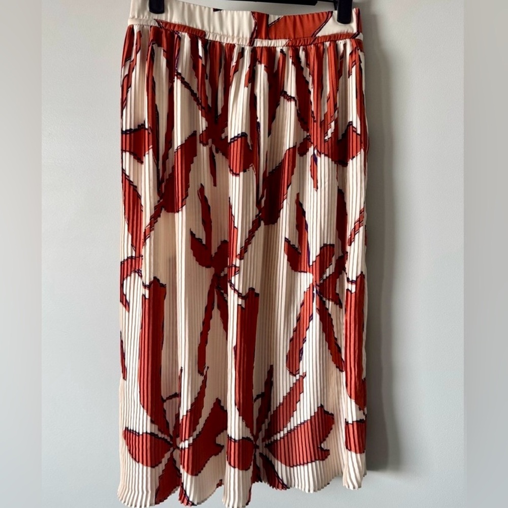 Ba&Sh Ecru Abstract Floral Midi Lady Skirt Pintuck Pleat Size 0 - Picture 2 of 13